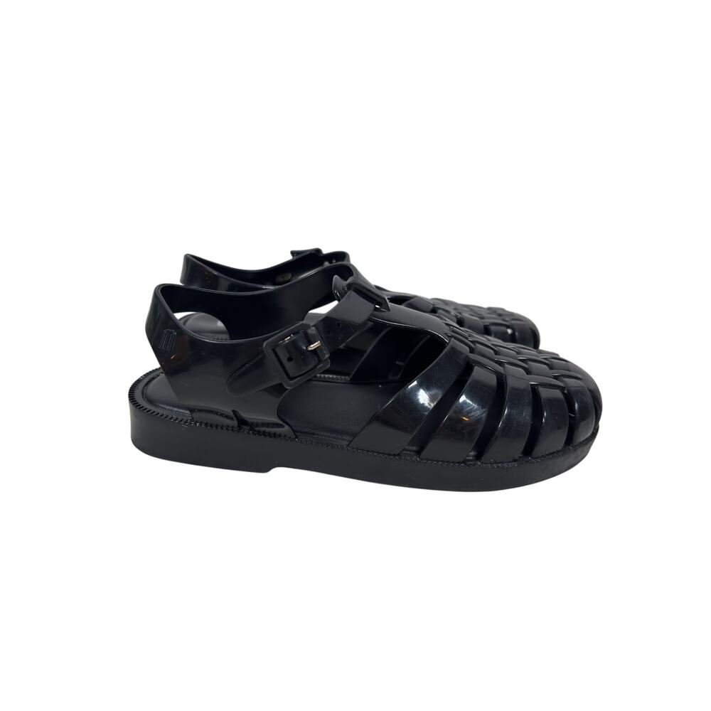 Melissa Possession Sandals Girls 2 Black Woven Cage Ankle Strap Buckle Flat Sole